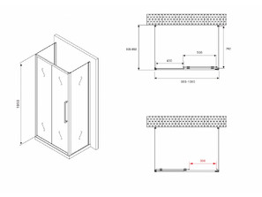 Душевое ограждение П-образное  ABBER Schwarzer Diamant AG30100B-S85B-S85B