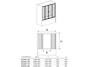 Шторка на ванну AVEK Standart 3 150+Standart S80