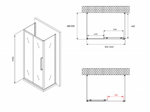 Душевое ограждение п-образное  ABBER Schwarzer Diamant AG30100BH-S50B-S50B