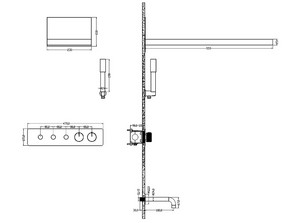Душевой комплект Boheme  Fusion Black 130-2-B С ВНУТРЕННЕЙ ЧАСТЬЮ, термостат, Black
