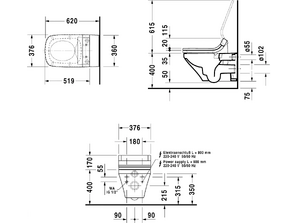 Унитаз подвесной DURAVIT DURASTYLE 376х620х345 с биде SensoWash 2542590000