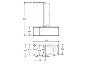 Ванна акриловая комбинированная GEMY G8040 B L (ванна + душевая кабина)